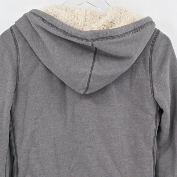 HOLLISTER Womens Gray Logo Applique Full Zip Hooded Jacket Sherpa Lined Size M - Picture 7 of 8